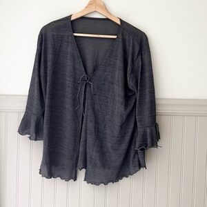 Charcoal Gray Tie-Front Lightweight Cardigan